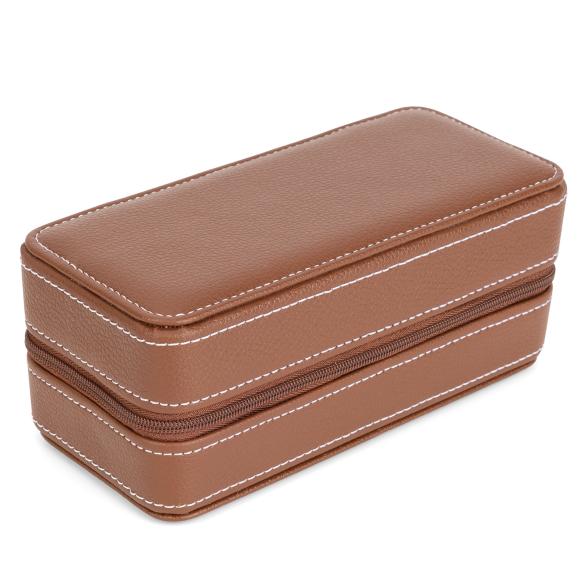 Reiseetui für 2 Uhren, Büffelprägung braun