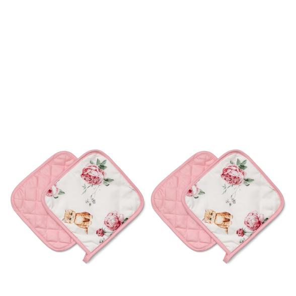 Topflappen Rosen und Katze 20x10, 2 Paare