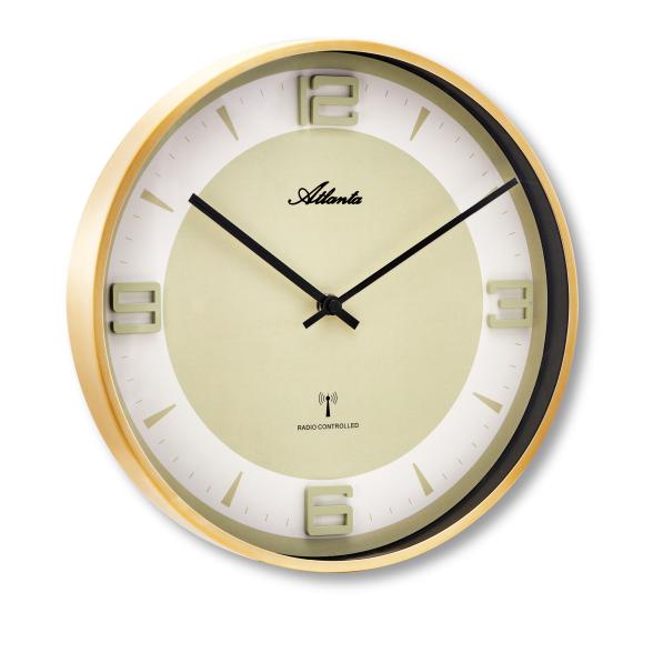 Atlanta Funk-Wanduhr gold-weiß, Metallgehäuse
