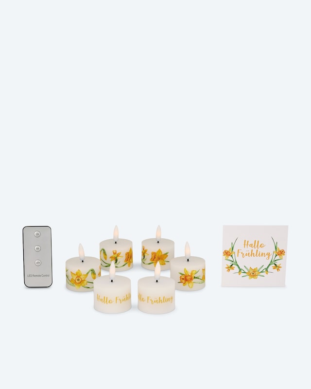 6 LED-Teelichter 'Frühling' mit Geschenkbox
