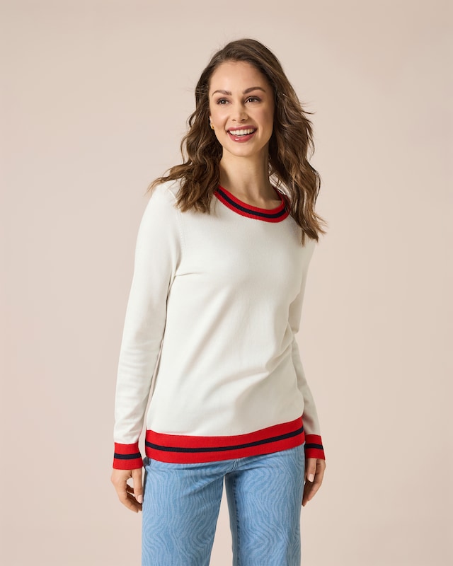 Pullover gestreifte Rippe mit Rundhalsausschnitt