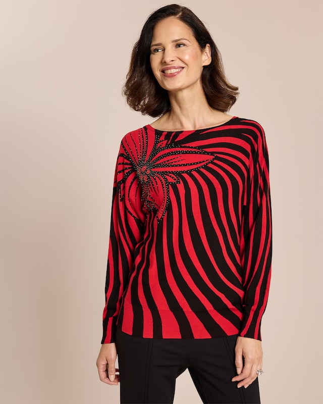 Pullover mit Strahlen-Blumen-Druck