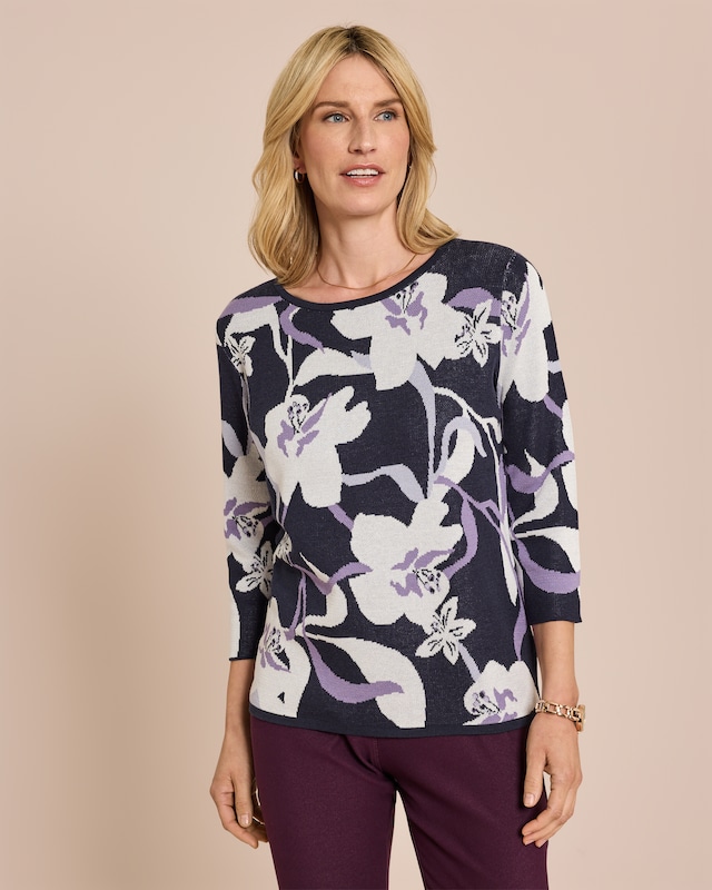 Pullover mit Blumen-Muster, Jacquard