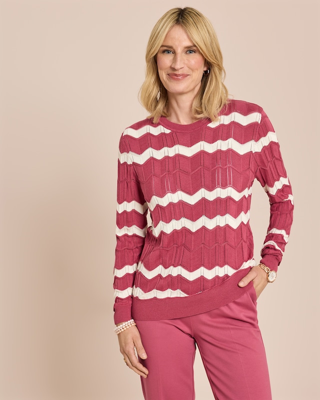 Feinstrick-Pullover Ajour-Muster