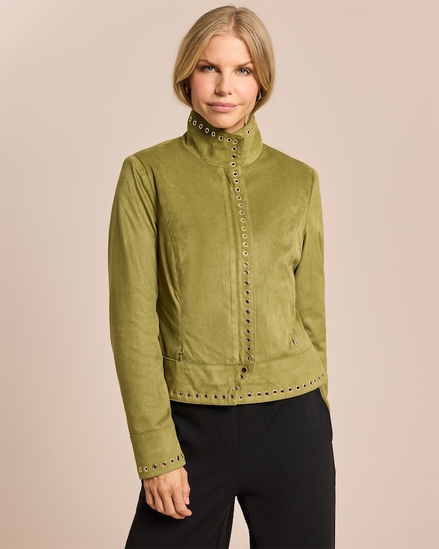 Velourlederimitat Jacke, Oesenbesatz