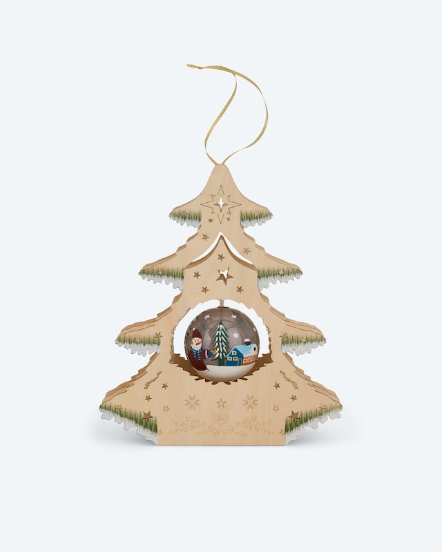 LED-Holzbaum mit Wichtel-Kugel