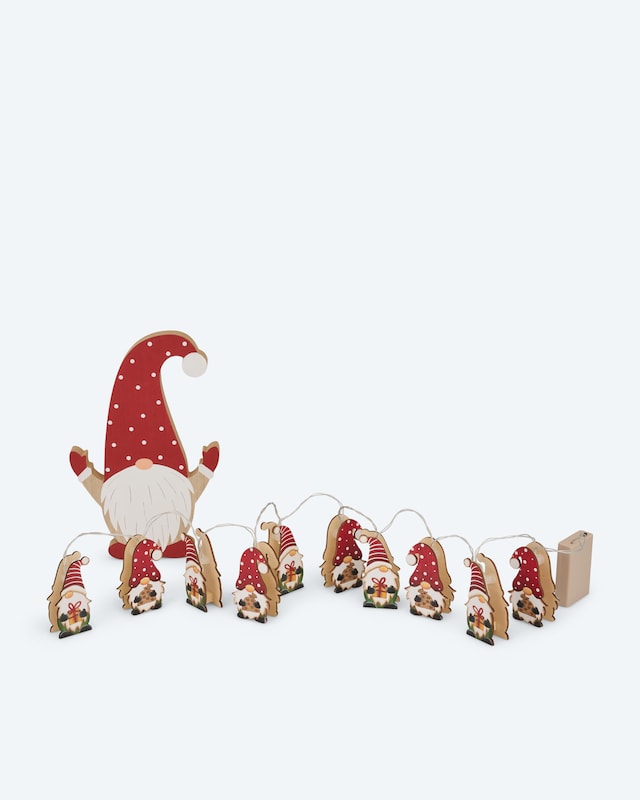 2er-Set: LED-Wichtel-Lichterkette & Holzwichtel