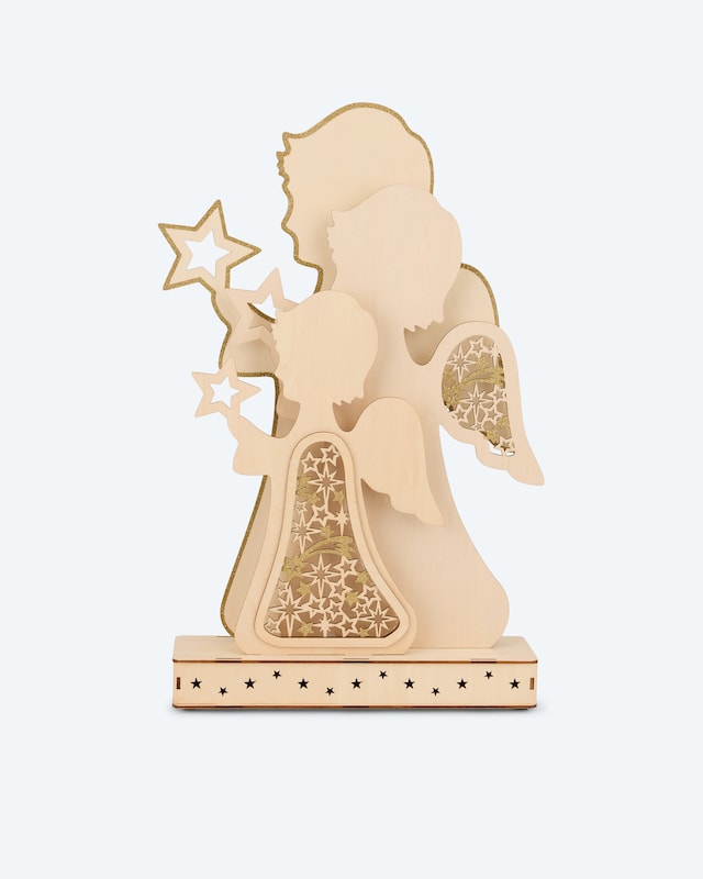 LED-Holzdekoration 'Glitzerengel'