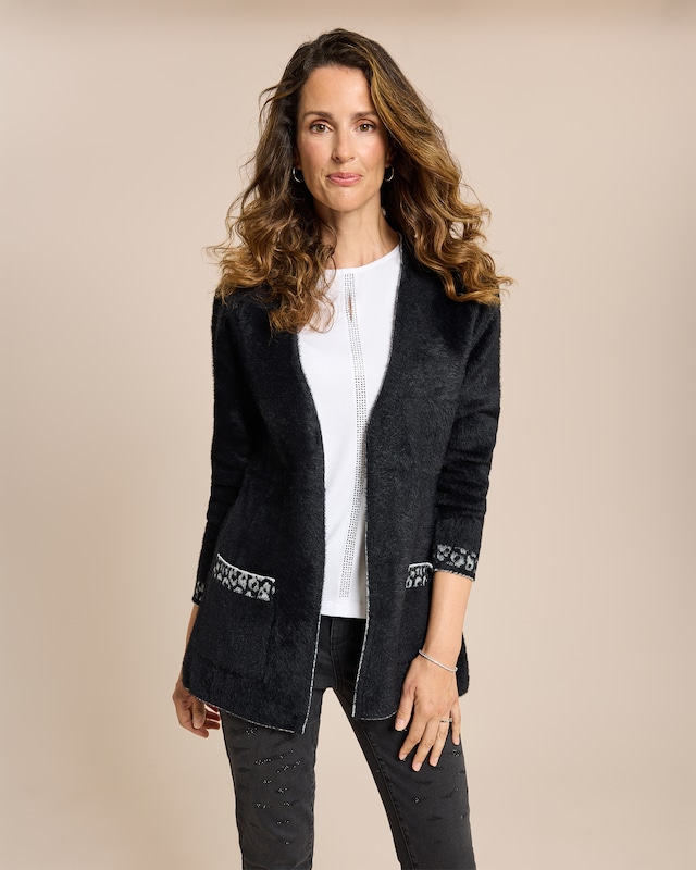 Flauschgarn Jacke mit Glanzdekorat