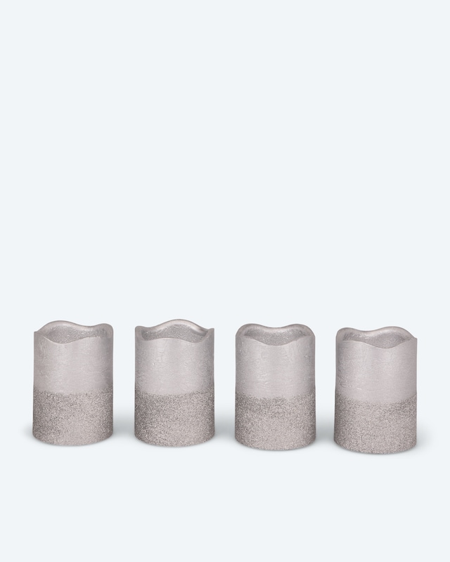 LED-Stumpenkerzen in Metallic-Glitzer, 4tlg.