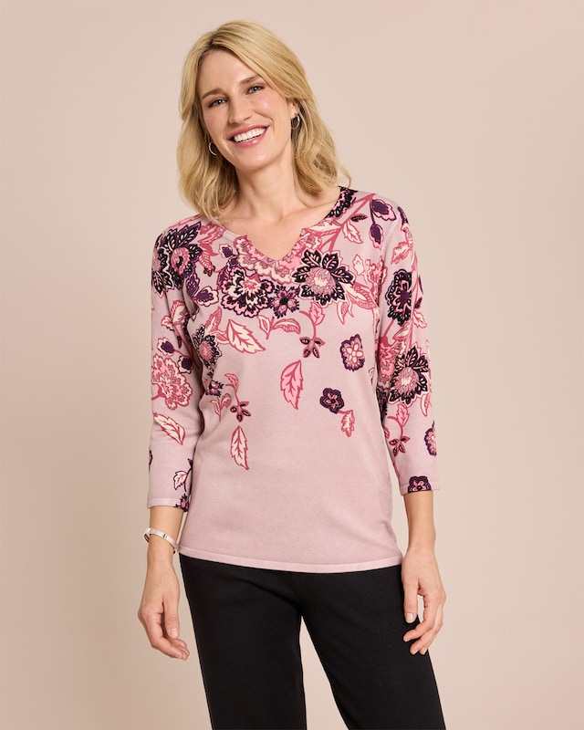 Classic Pullover Paisley-Blüten-Optik