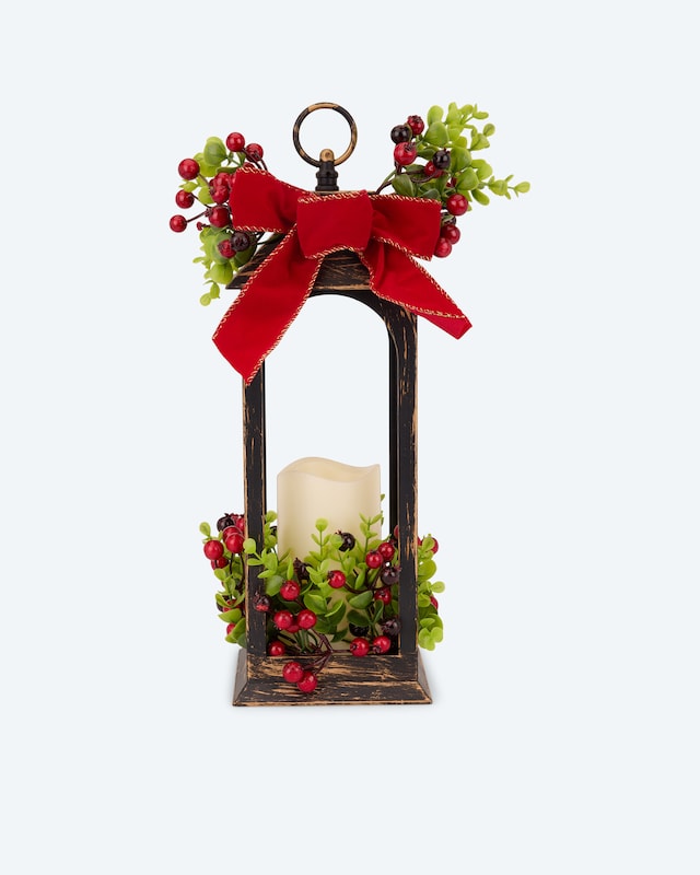 LED-Laterne mit Beeren-Deko
