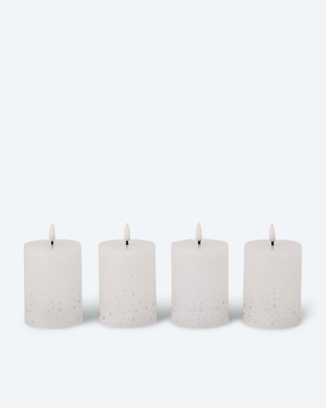 LED-Stumpenkerzen mit Glitzersternen, 4tlg.