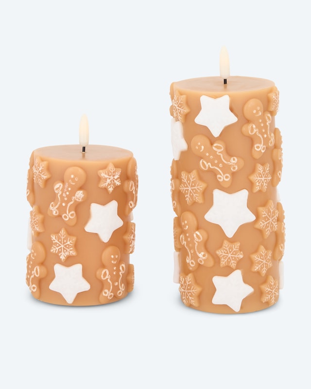 LED-Stumpenkerzen im Lebkuchendesign, 2tlg.