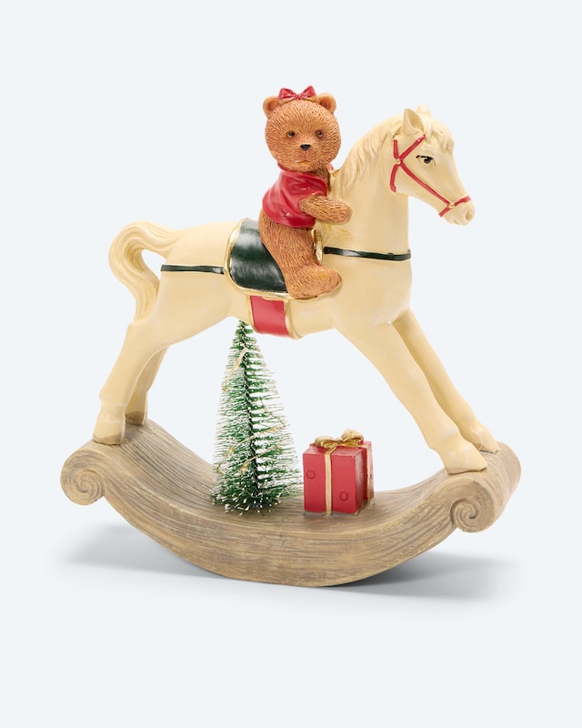 Deko-Schaukelpferd mit Teddy & LED-Baum