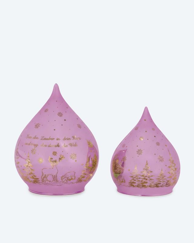 LED-Glastropfen mit Spruch, 2tlg.