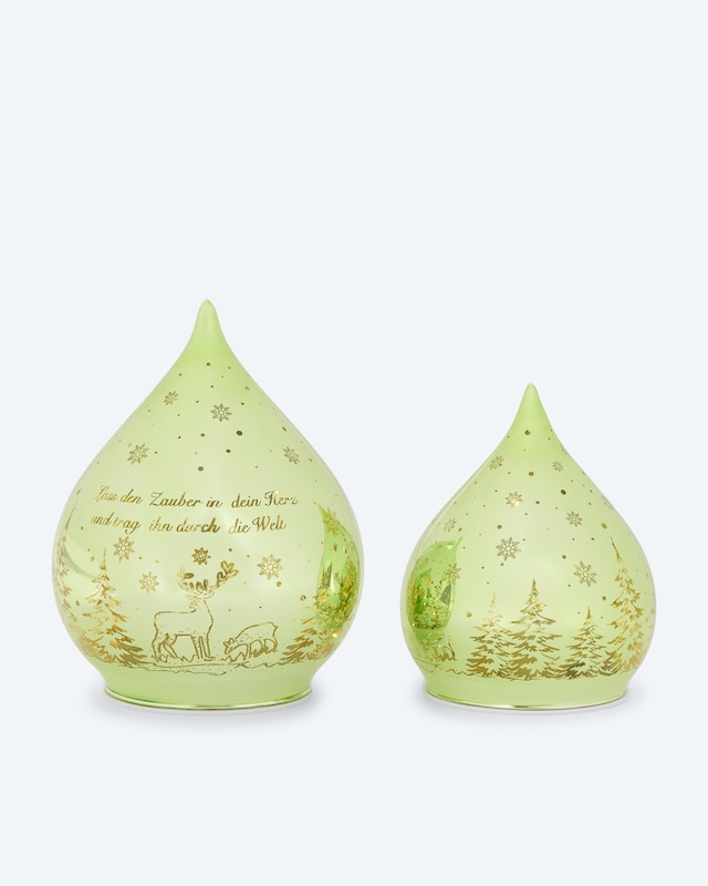 LED-Glastropfen mit Spruch, 2tlg.