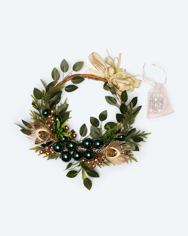 LED-Türkranz mit Kunstfedern