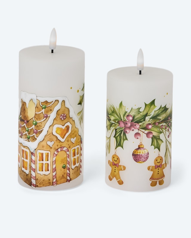 2 LED-Stumpenkerzen mit Geschenkbox & Grußkarte
