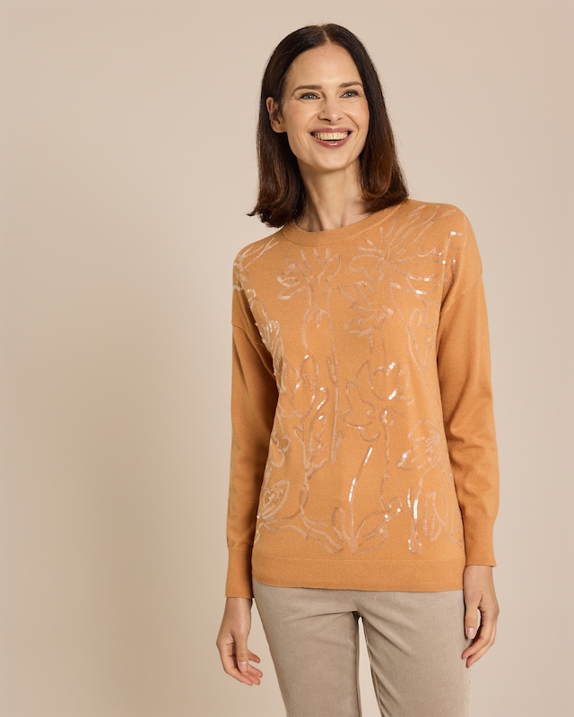Pullover mit Pailletten-Blumen-Muster
