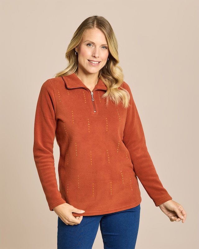 Fleece Troyer mit Reißverschluss & Strassmotiv