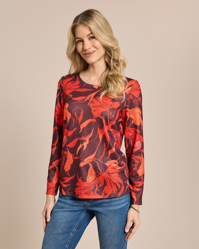 Feinstrick Shirt großer Blumen-Druck