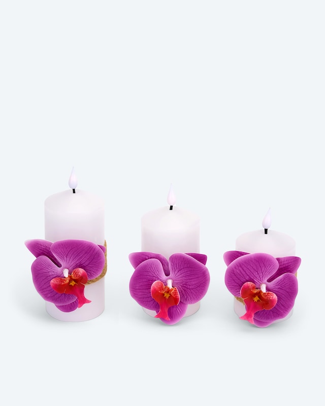 LED-Stumpenkerzen 'Orchidee', 3tlg.