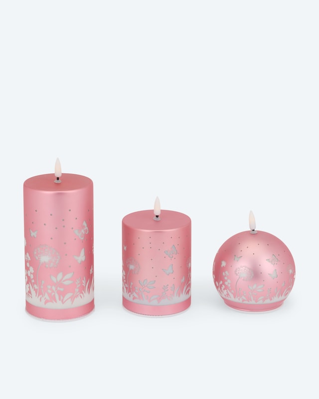 LED-Glaskerzen 'Blumen', 3tlg.