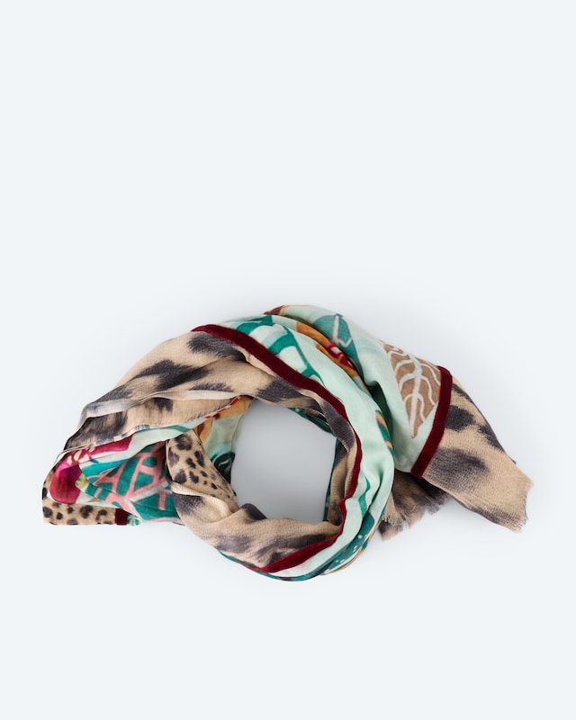 Schal, Alloverdruck mit Samtbordüre