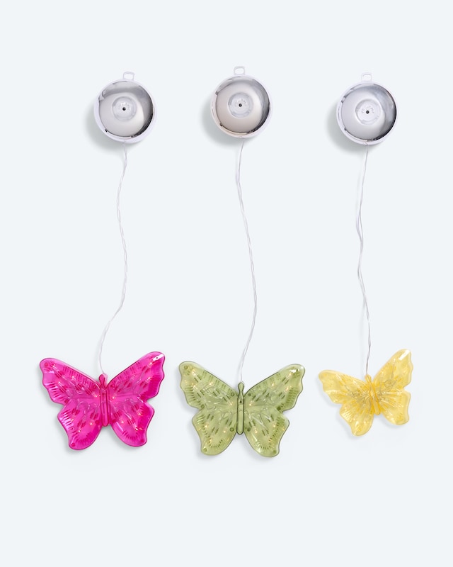 LED-Schmetterlinge mit Saugnapf, 3tlg.