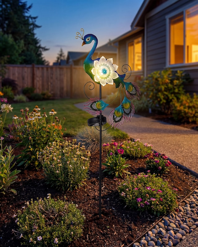 LED-Solar-Gartenstecker 'Plexiglas Pfau'