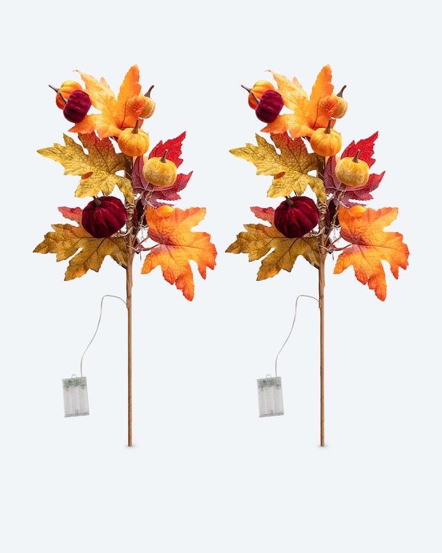 LED-Dekozweige Herbst mit Samt-Kürbissen, 2tlg.