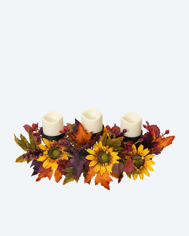 Gesteck mit 3 LED-Kerzen 'Herbst-Sonnenblumen'