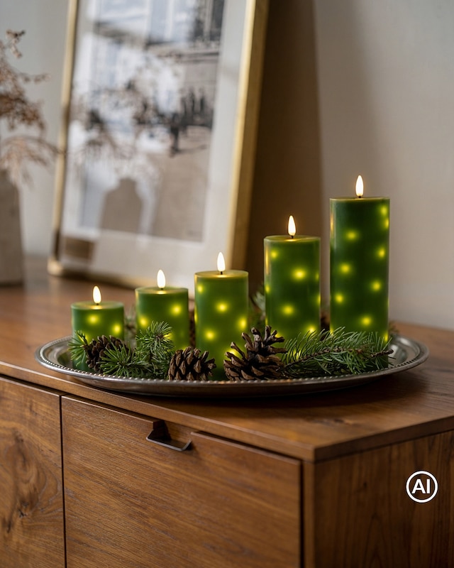 LED-Stumpenkerzen mit integrierter Lichterkette, 5tlg.