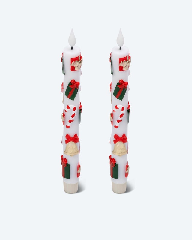 LED-Stabkerzen mit Weihnachtsmotiven, 2tlg.