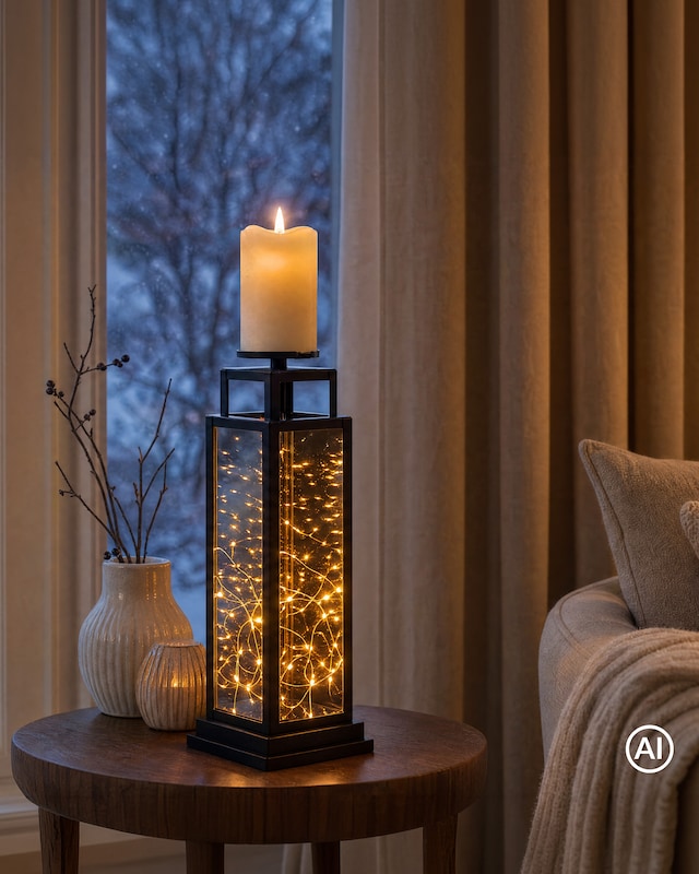 LED-Laterne mit Kerzenständer