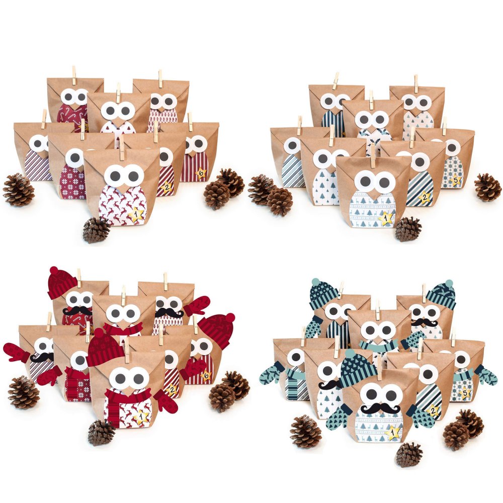 Pajoma Adventskalender Bastelset Owl 1 x 24 Papiertüten - verschiedene Sorten