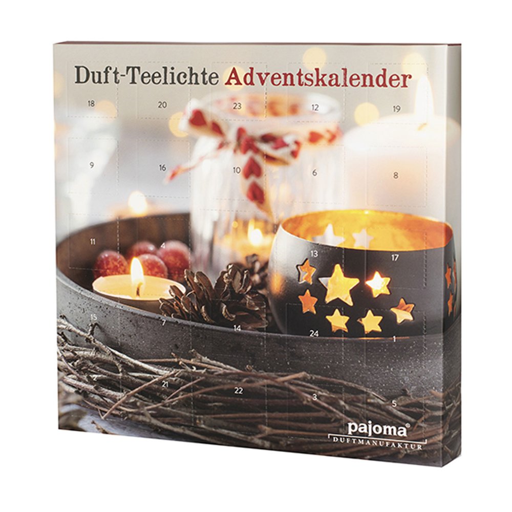 Pajoma Adventskalender 24 Teelichte 6 verschiedene Düfte & 1 Teelichthalter
