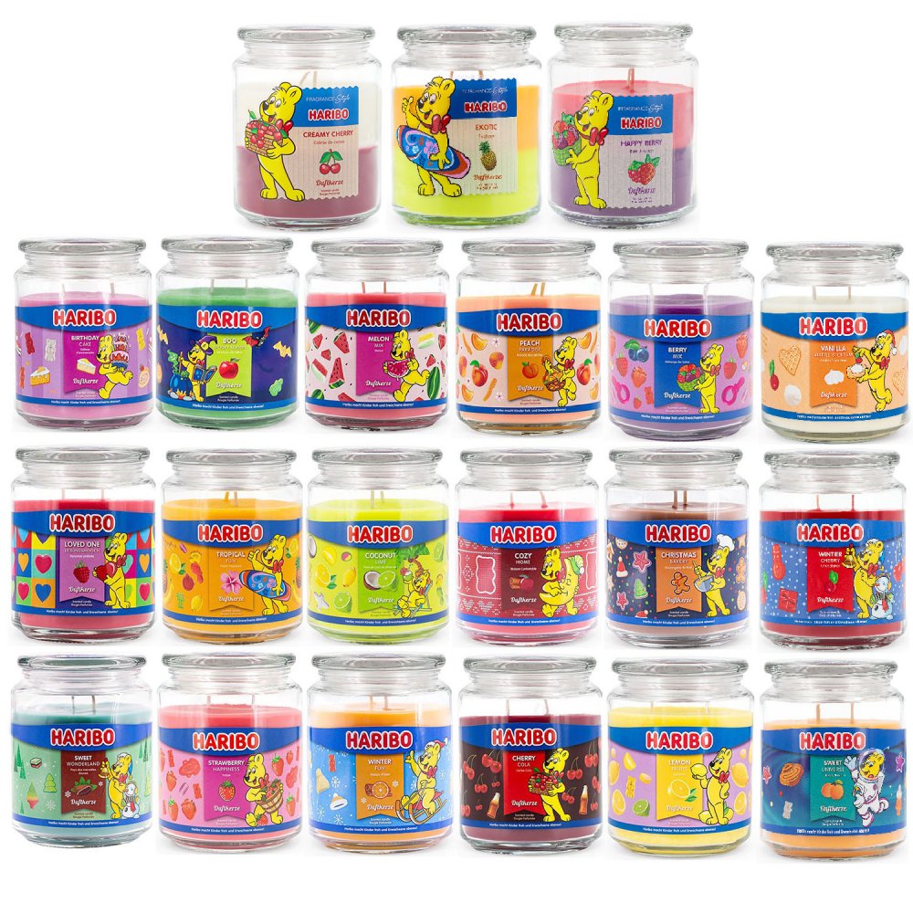 Haribo Gummibären Duftkerze 510 g im Glas - verschiedene Duftsorten