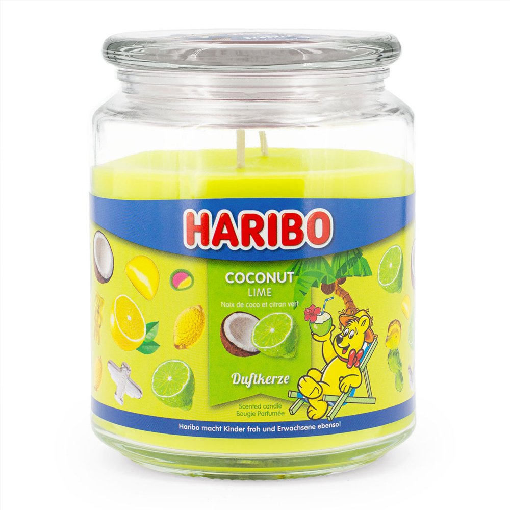 Haribo Coconut Lime 510 g Gummibären Duftkerze im Glas