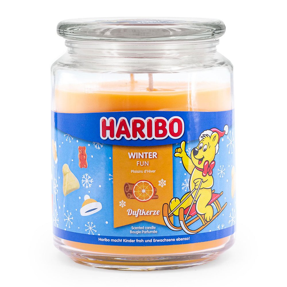 Haribo Winter Fun 510 g Gummibären Duftkerze im Glas