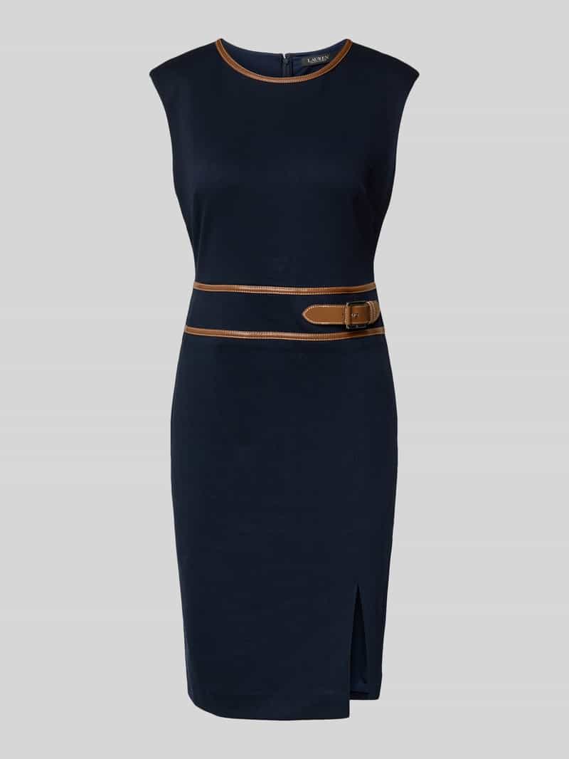 Lauren Ralph Lauren Knielanges Etuikleid mit Rundhalsausschnitt Modell 'KIRENA' in Marine, Größe 38
