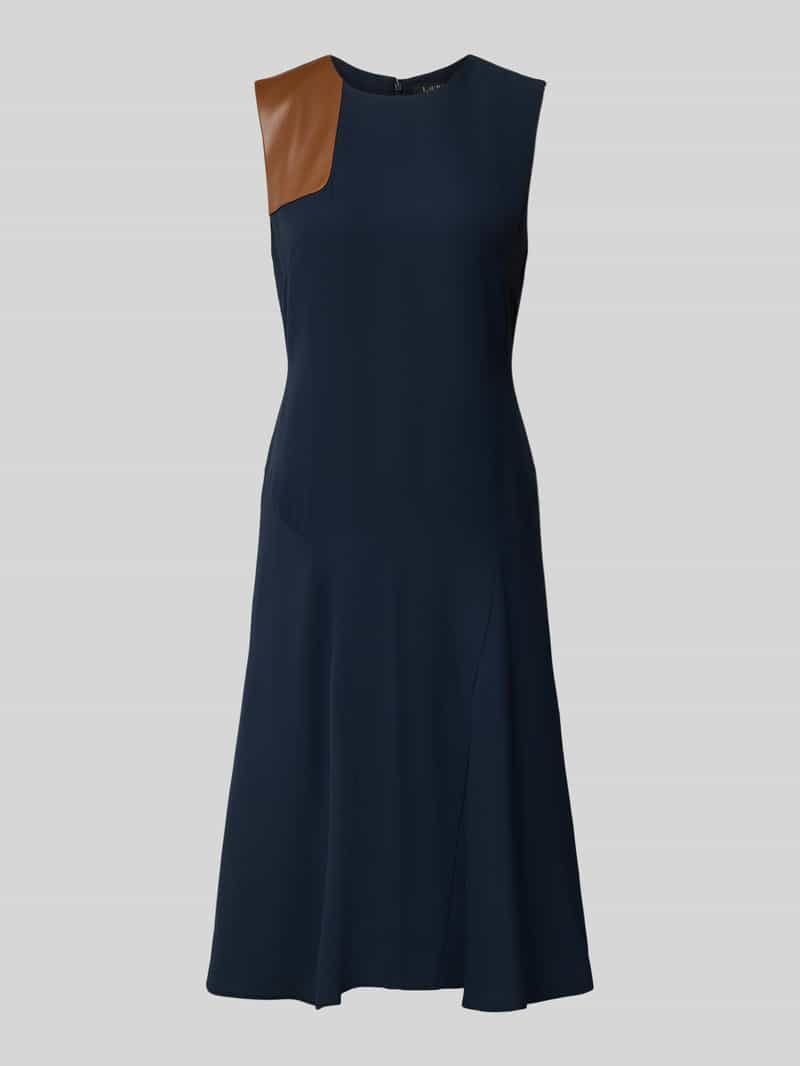 Lauren Ralph Lauren Knielanges Kleid mit Rundhalsausschnitt Modell 'MIAMEN' in Marine, Größe 34