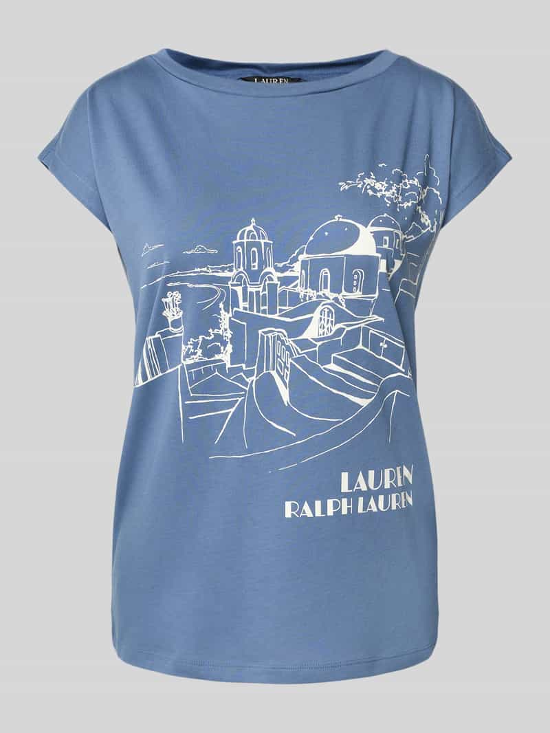 Lauren Ralph Lauren T-Shirt mit Label-Print Modell 'GRIETA' in Hellblau, Größe L