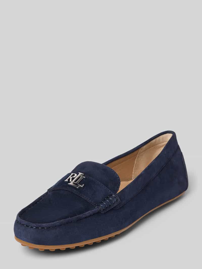 Lauren Ralph Lauren Lederslipper mit Label-Applikation Modell 'BARNSBURY' in Dunkelblau, Größe 36