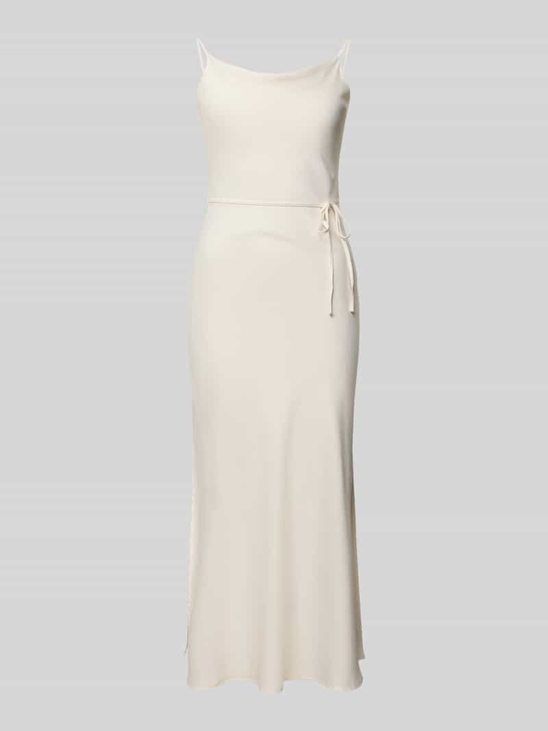 YAS Slim Fit Midikleid mit abnehmbarem Stoffband Modell 'Thea' in Offwhite, Größe 34