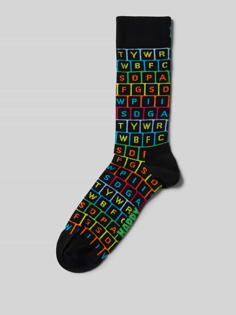 Happy Socks Socken mit Motiv-Stitching Modell 'KEYBOARD' in Black, Größe 41-46