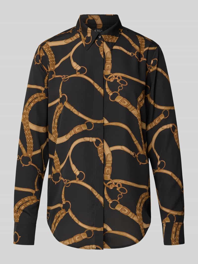Lauren Ralph Lauren Regular Fit Bluse mit verdeckter Knopfleiste Modell 'KRISTY' in Black, Größe L