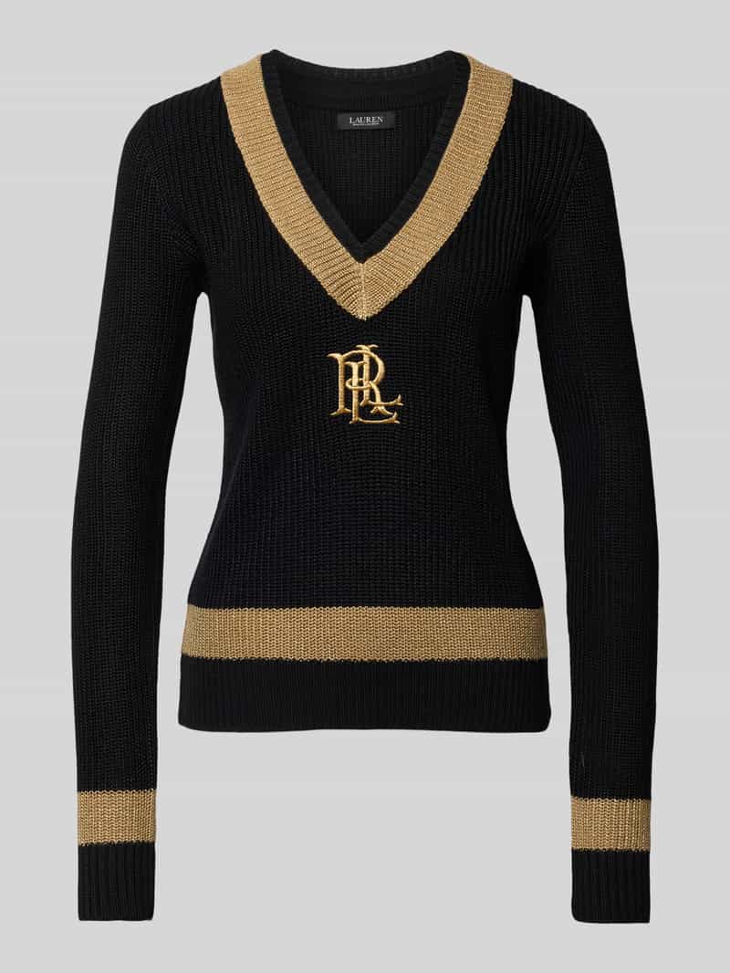Lauren Ralph Lauren Strickpullover mit Label-Stitching Modell 'MEREN' in Gold Melange, Größe L