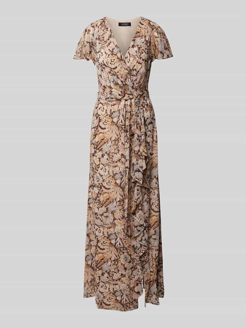 Lauren Ralph Lauren Abendkleid mit Bindegürtel Modell 'FARRYSH' in Taupe, Größe 40